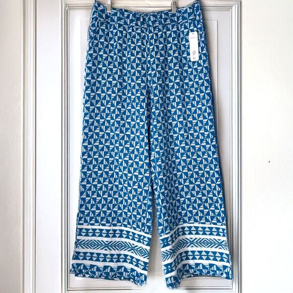 SOFT SURROUNDINGS NWT Narah Palazzo Knit Wide Leg Pants in Blue White Size L - Picture 1 of 12